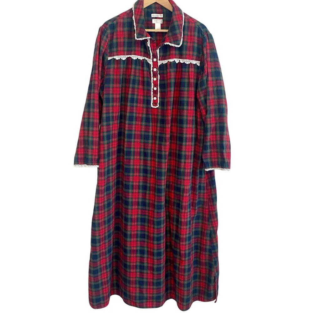 Sleep Sense Woman Size 2X Flannel Nightgown Tartan Plaid Cottagecore Long Cotton